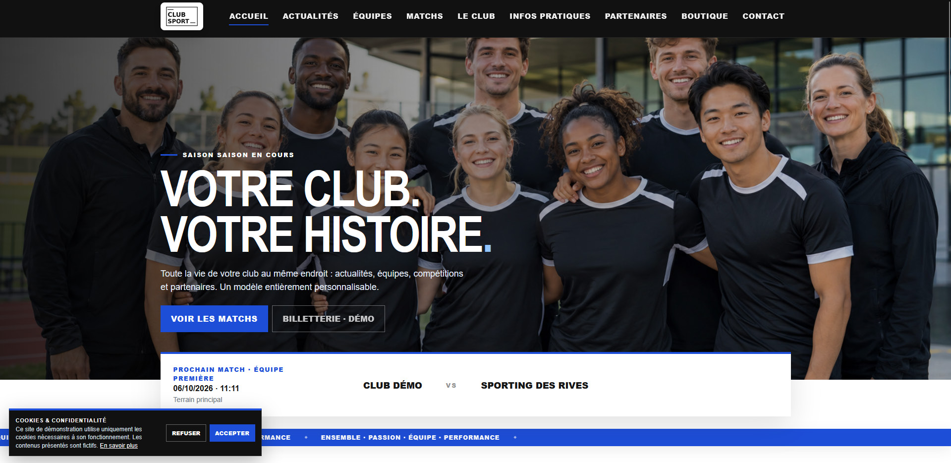 Aperçu du site Club Sport Démo
